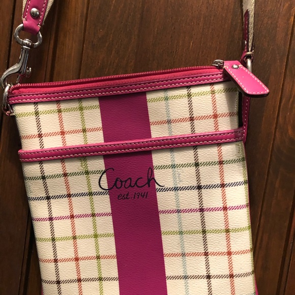 COACH Tattersal Pink & White Leather Crossbody Bag - Picture 3 of 8